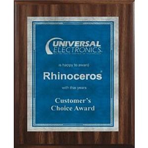 7" x 9" Classic Walnut Finish Plaque with a Blue/Silver Victory Sunray Plate