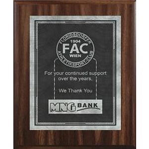 7" x 9" Classic Walnut Finish Plaque with a Smoke/Silver Victory Sunray Plate