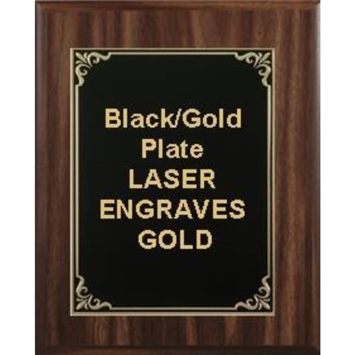 7" x 9" Classic Walnut Finish Plaque with a Black/Gold Aluminum High Relief Plate