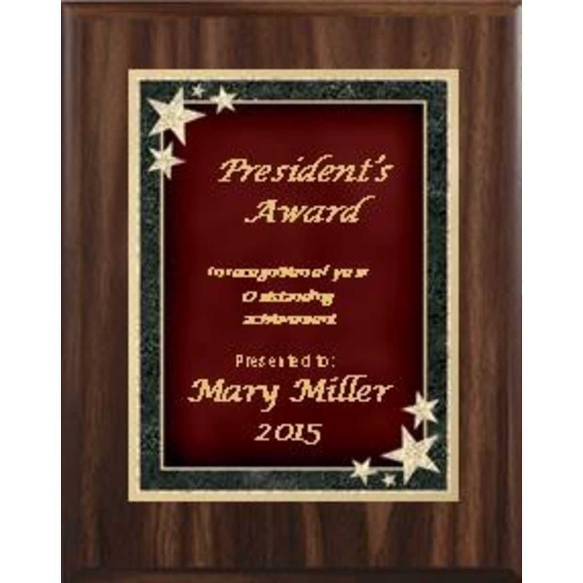 7" x 9" Walnut Finish Plaque with a Red Starburst Plate