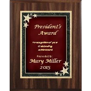 7" x 9" Walnut Finish Plaque with a Red Starburst Plate