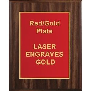 8" x 10" Classic Walnut Finish Plaque with a Red Designer Plate