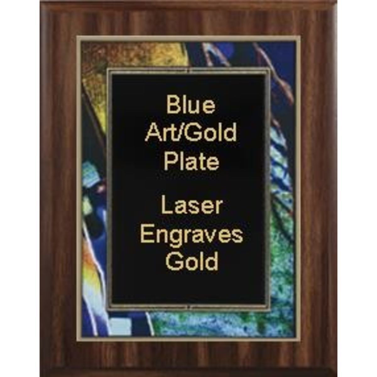 8" x 10" Classic Walnut Finish Plaque with a Blue Art/Black Plate