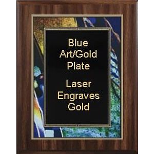 8" x 10" Classic Walnut Finish Plaque with a Blue Art/Black Plate