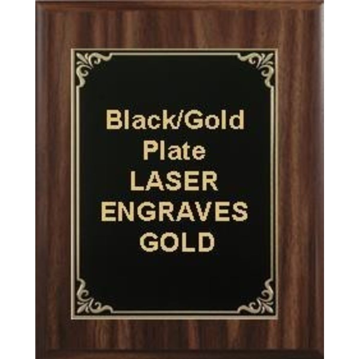 8" x 10" Classic Walnut Finish Plaque with a Black/Gold Aluminum High Relief Plate