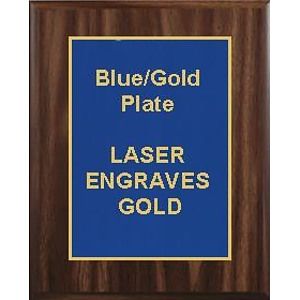9" x 12" Classic Walnut Finish Plaque with a Blue Designer Plate