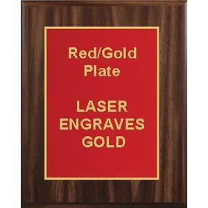 9" x 12" Classic Walnut Finish Plaque with a Red Designer Plate