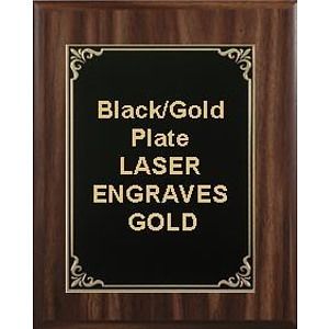 9" x 12" Classic Walnut Finish Plaque with a Black/Gold Aluminum High Relief Plate