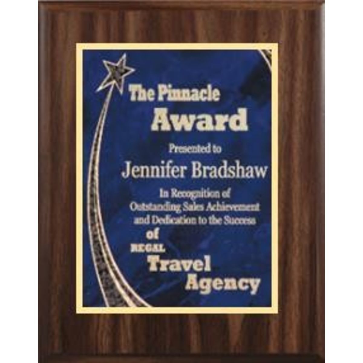 9" x 12" Walnut Finish Plaque with a Blue Rising Star Plate