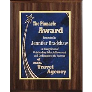 9" x 12" Walnut Finish Plaque with a Blue Rising Star Plate