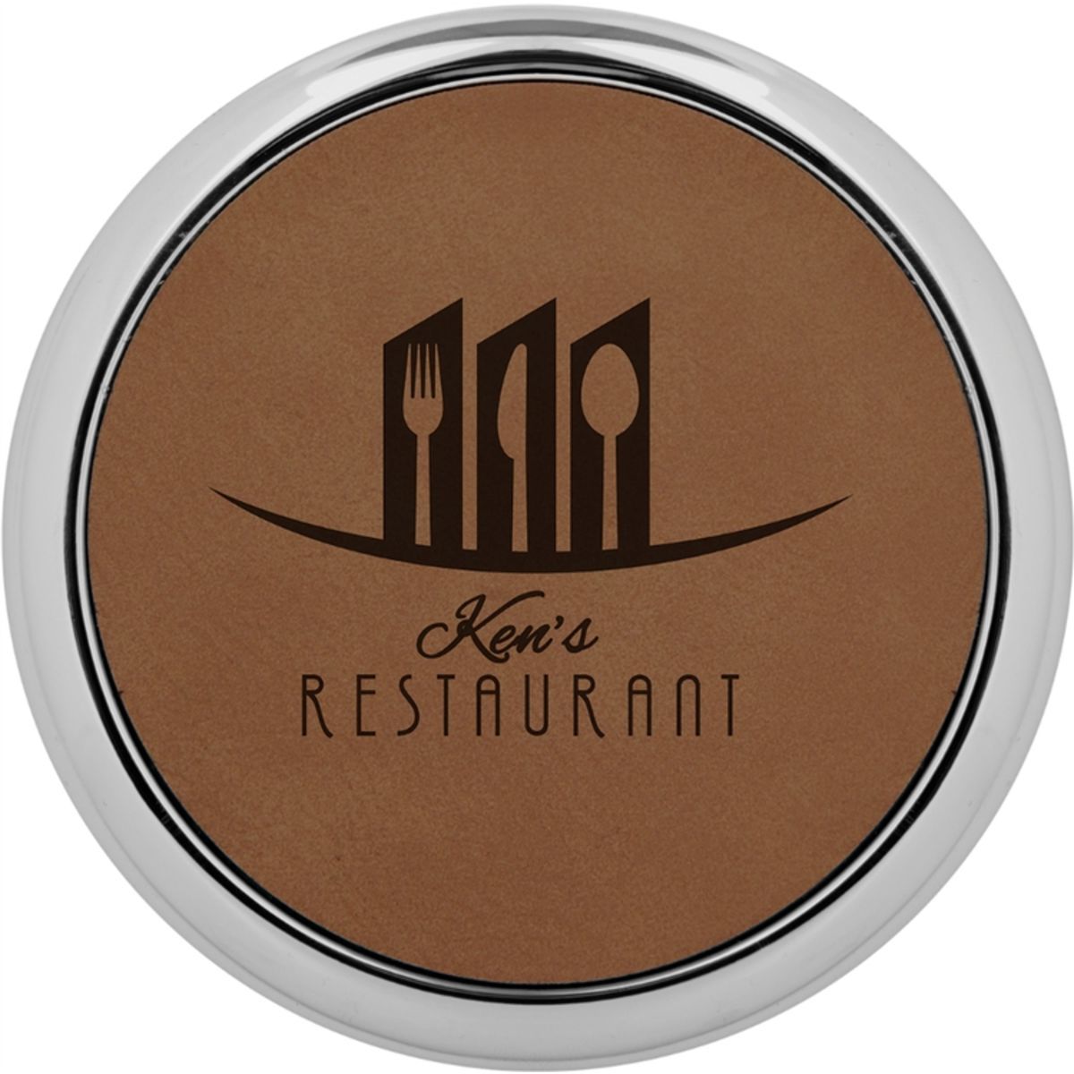 Dark Brown Leatherette Individual Round Coaster