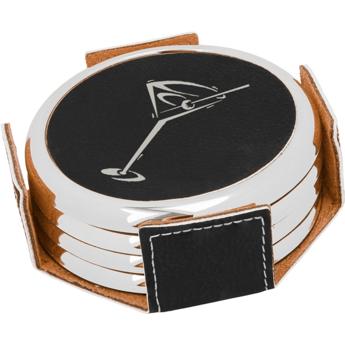 Black Leatherette Round Coaster Set of Four
