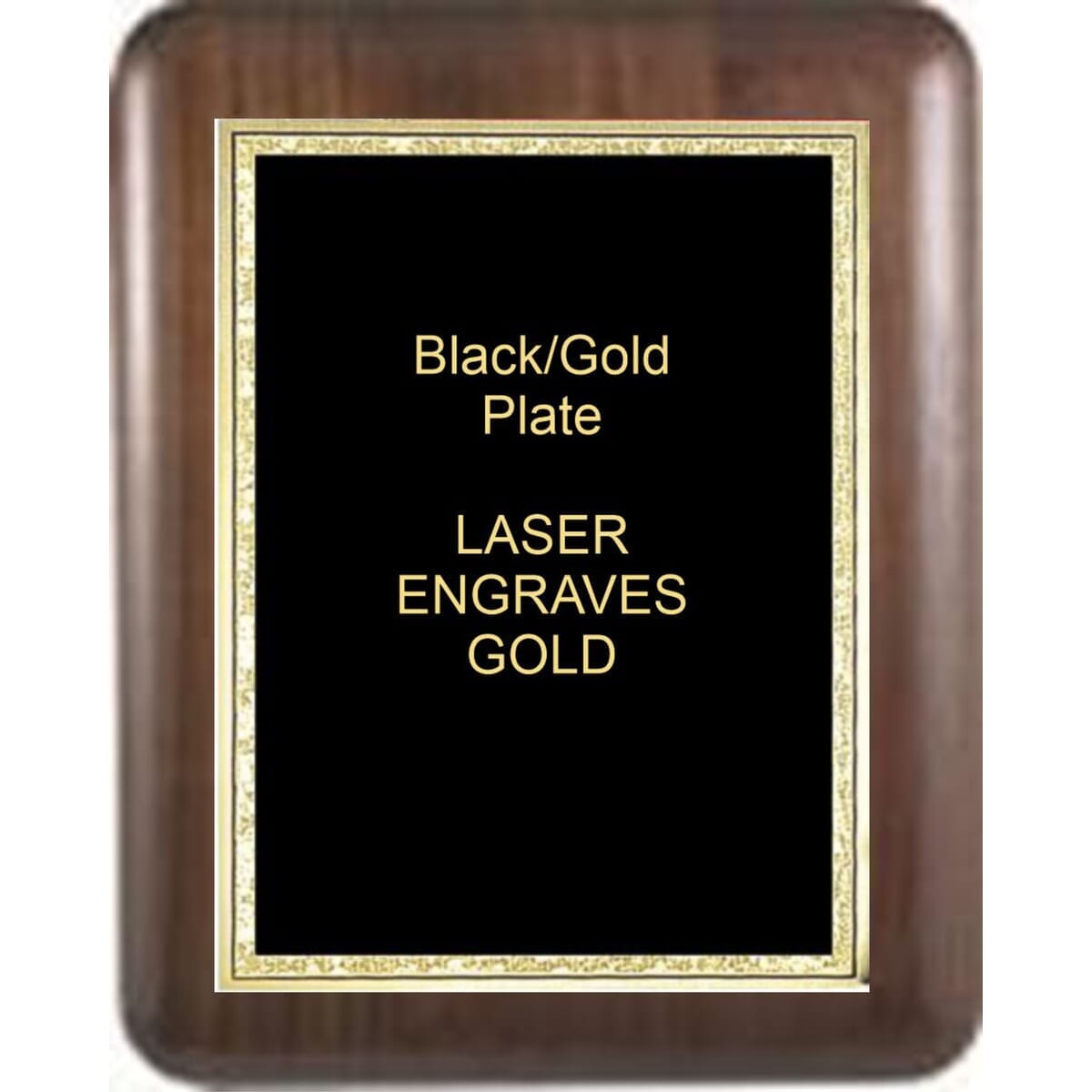 9" x 12" Genuine Walnut Elliptical Edge Round Corner Plaque with a Black Florentine Plate.