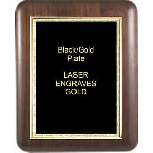 9" x 12" Genuine Walnut Elliptical Edge Round Corner Plaque with a Black Florentine Plate.