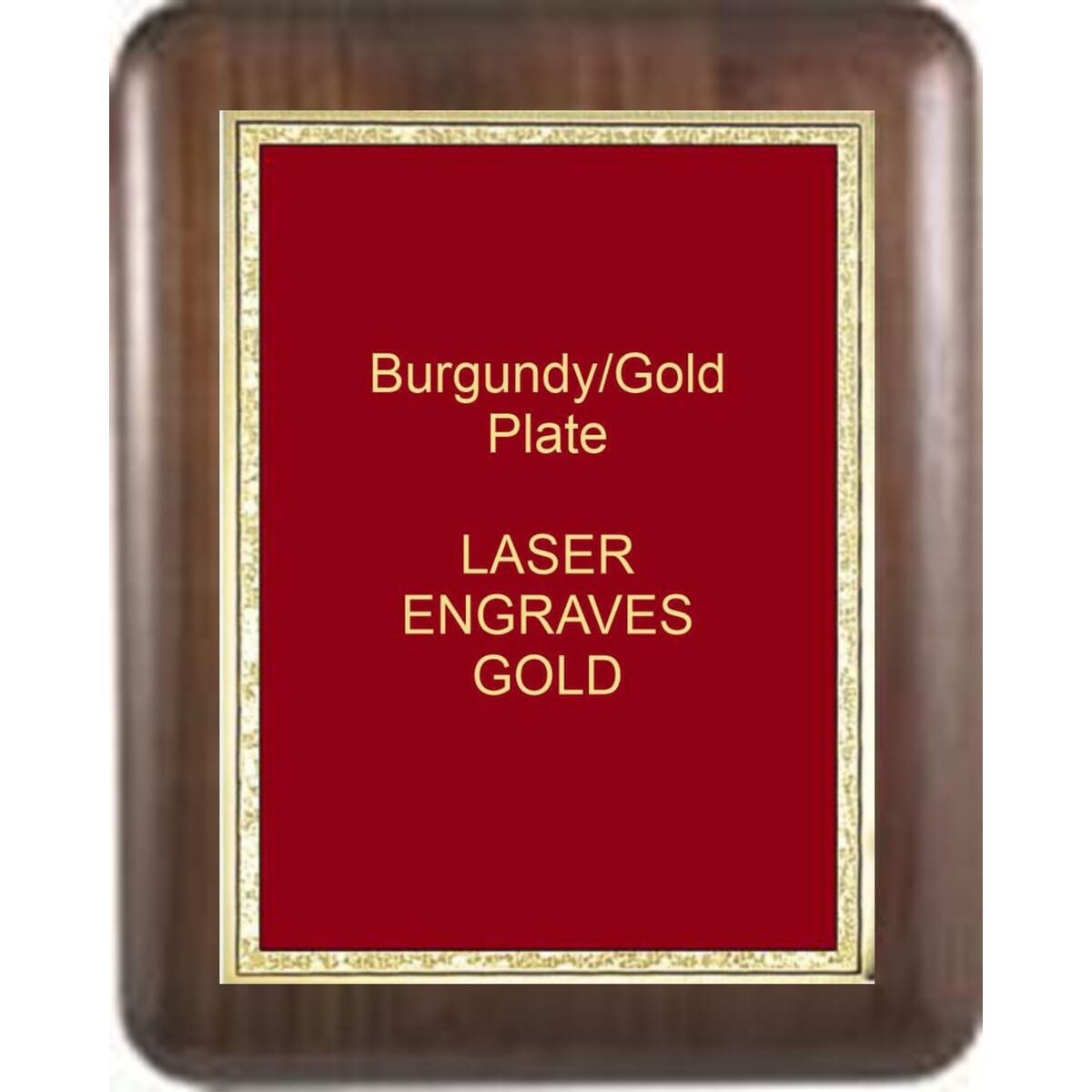 6" x 8" Genuine Walnut Elliptical Edge Round Corner Plaque with a Burgundy Florentine Plate.