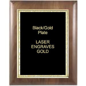 8" x 10" Genuine Walnut Elliptical Edge Square Corner Plaque with a Black Florentine Plate.