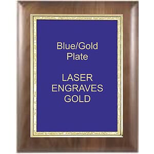 8" x 10" Genuine Walnut Elliptical Edge Square Corner Plaque with a Blue Florentine Plate.