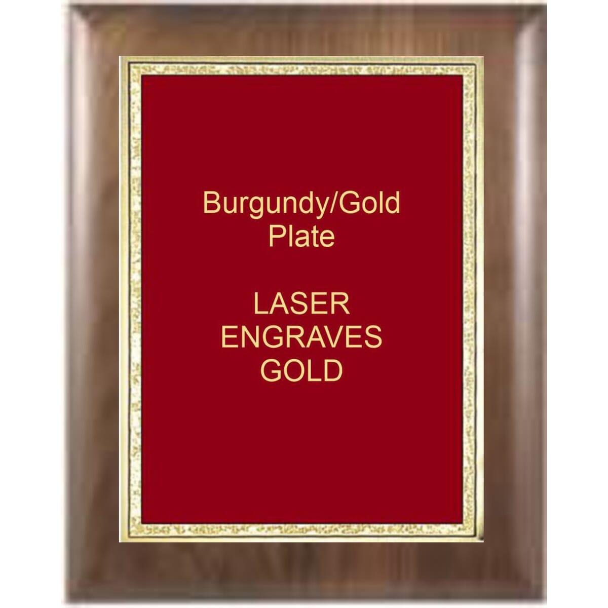 8" x 10" Genuine Walnut Elliptical Edge Square Corner Plaque with a Burgundy Florentine Plate.