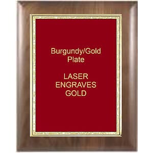 8" x 10" Genuine Walnut Elliptical Edge Square Corner Plaque with a Burgundy Florentine Plate.