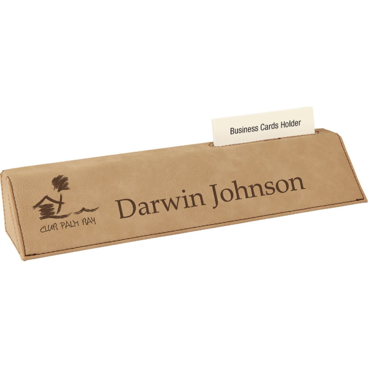 10-3/4" Custom Laser Engraved Leatherette Desk Wedge With Business Card Holder