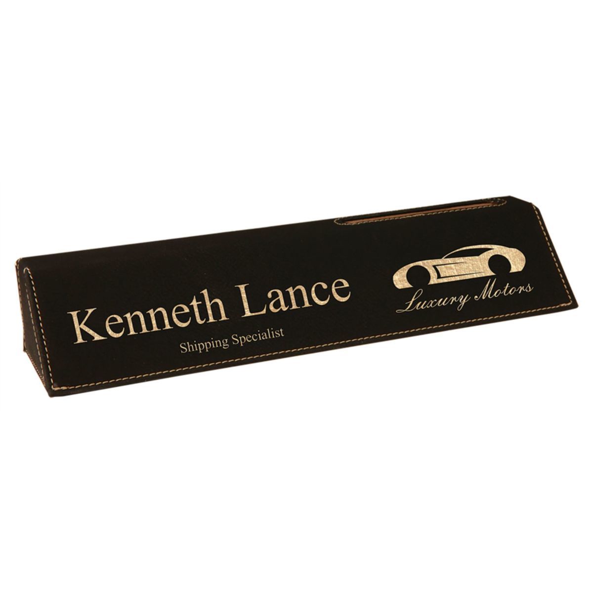 10-3/4" Custom Laser Engraved Leatherette Desk Wedge With Business Card Holder