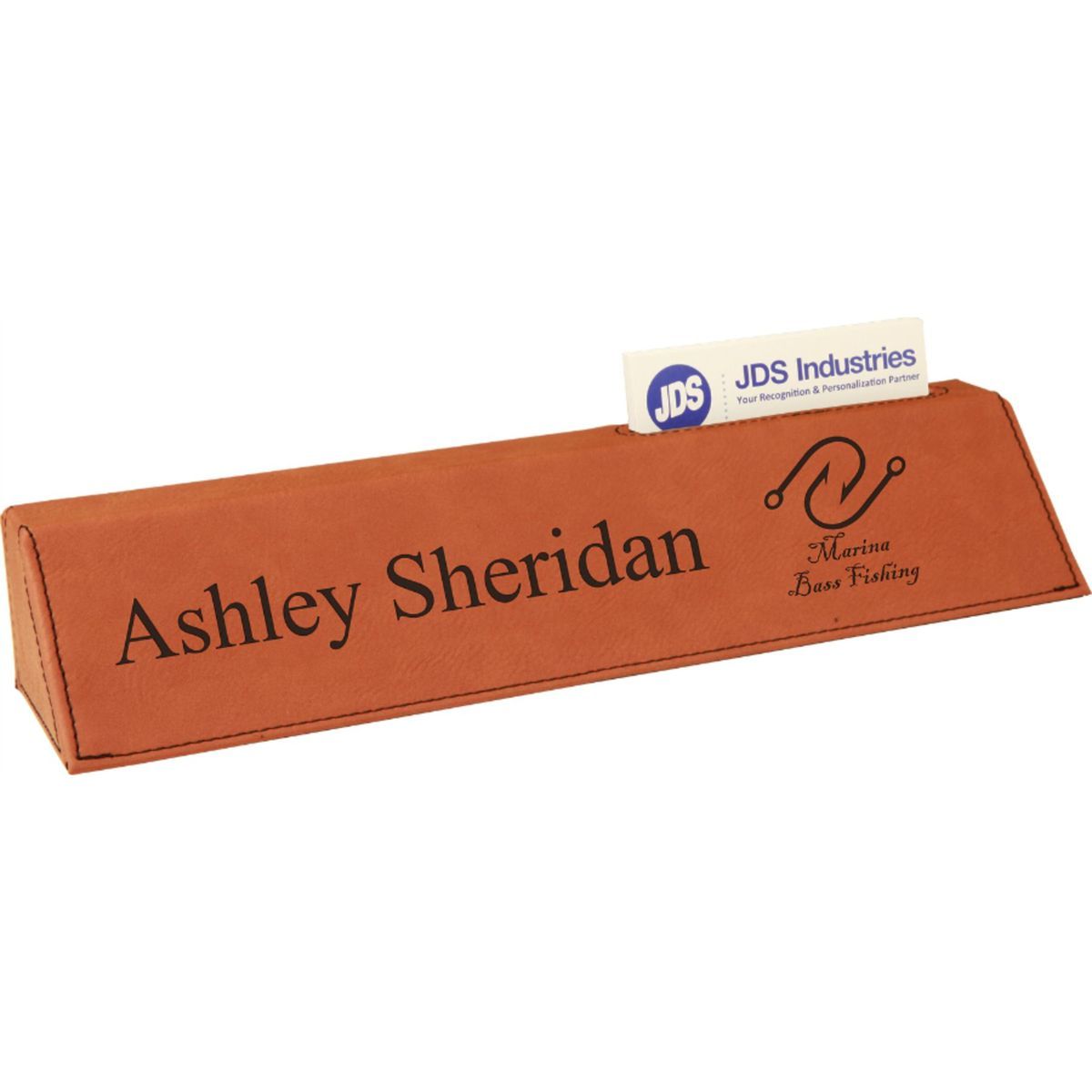 10-3/4" Custom Laser Engraved Leatherette Desk Wedge With Business Card Holder