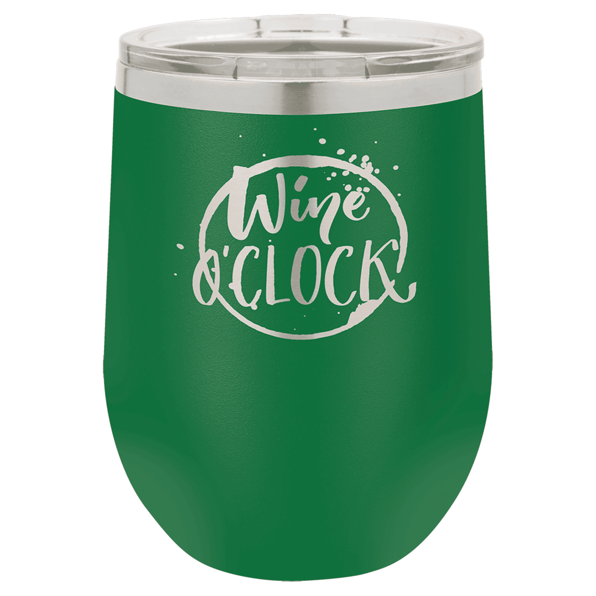 12 oz. Green Laser Engraved Polar Camel Stemless Wine Tumbler w/Clear Lid