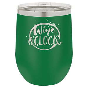 12 oz. Green Laser Engraved Polar Camel Stemless Wine Tumbler w/Clear Lid