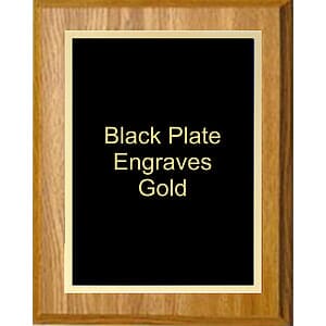 5" x 7" Oak Finish Plaque with a Gold Border Black Simplicity Plaque Plate