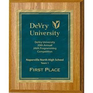 7" x 9" Oak Finish Plaque with a Blue/Gold Victory Sunray Plate