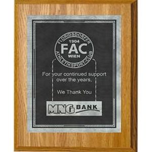 7" x 9" Oak Finish Plaque with a Smoke/Silver Victory Sunray Plate