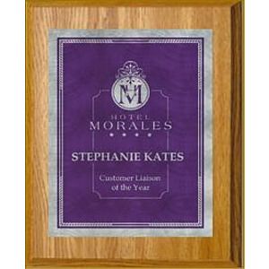 7" x 9" Oak Finish Plaque with a Purple/Silver Victory Sunray Plate
