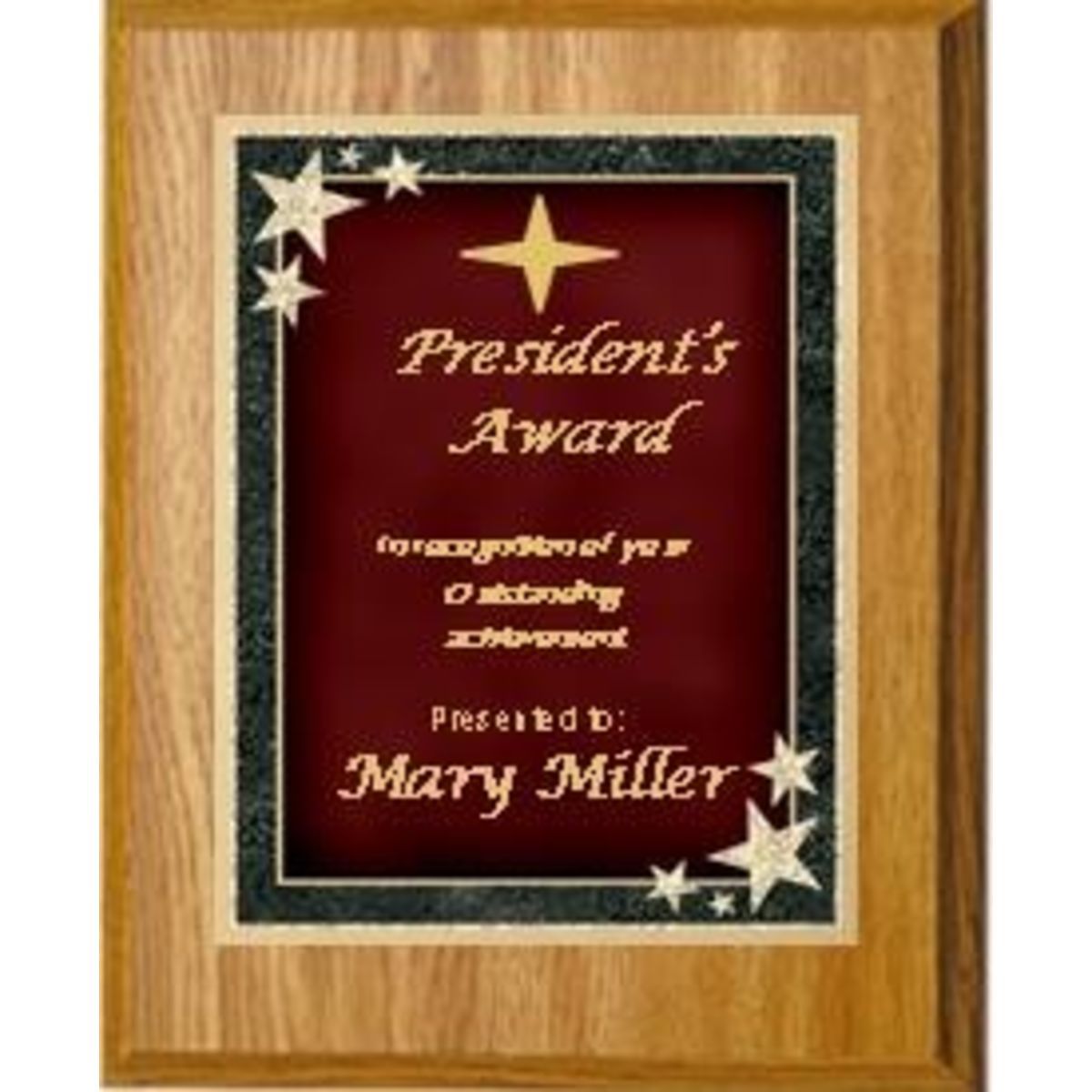 7" x 9" Oak Finish Plaque with a Red Starburst Plate