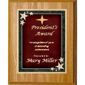 7" x 9" Oak Finish Plaque with a Red Starburst Plate
