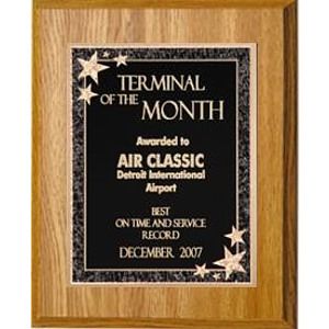 7" x 9" Oak Finish Plaque with a Black Starburst Plate