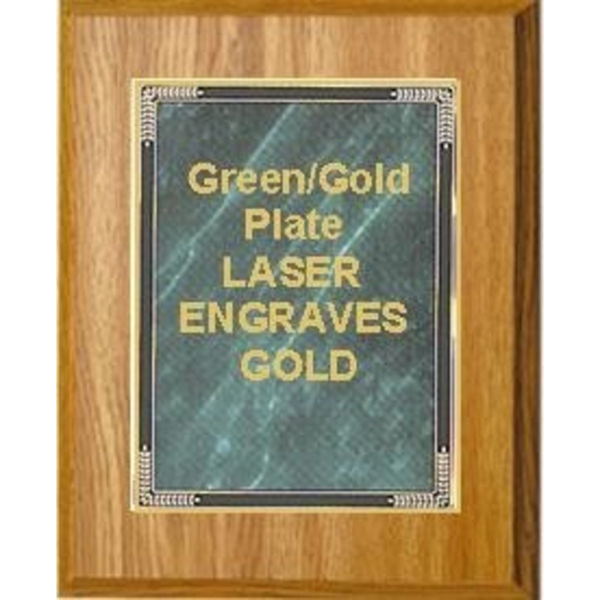 8" x 10" Oak Finish Plaque with a Green Marble Mist Plate