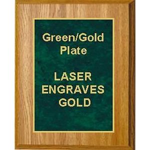 9" x 12" Oak Finish Plaque with a Green Marble Designer Plate
