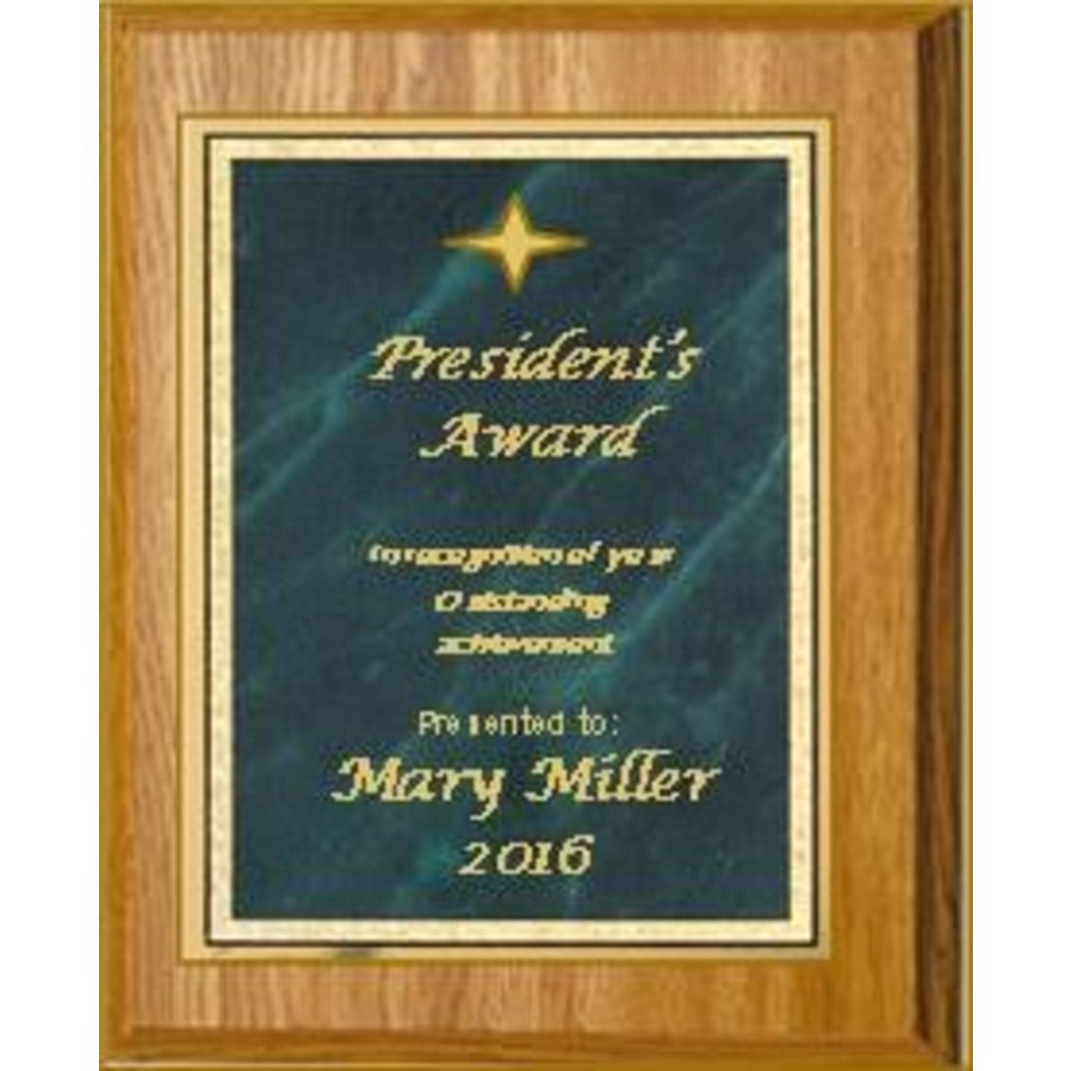 9" x 12" Oak Finish Plaque with a Green Marble Mist Plate