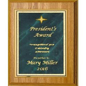 9" x 12" Oak Finish Plaque with a Green Marble Mist Plate