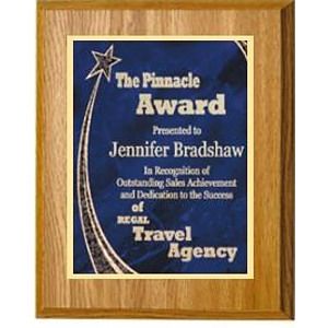9" x 12" Oak Finish Plaque with a Blue Rising Star Plate