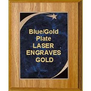 9" x 12" Oak Finish Plaque with a Blue Victory Star Marble Plate