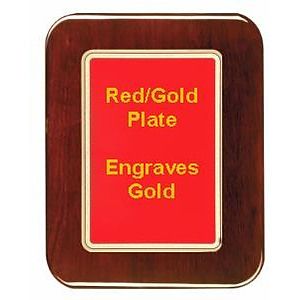 9" x 12" Rosewood Piano Finish Round Corner Plaque with a Red Round Corner Plate