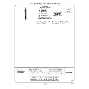 Black Pad Printed Plastic Ball Point Pen