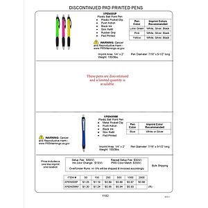 Blue Pad Printed Plastic Ball Point Pen (Discontinued)