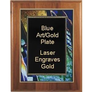 8" x 10" Cherry Finish Plaque with a Blue Art/Black Plate