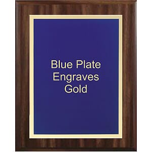 6" x 8" Classic Walnut Finish Plaque with a Blue Simplicity Plate