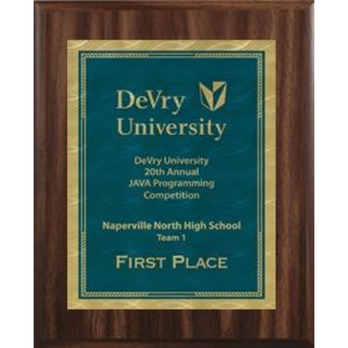 8" x 10" Classic Walnut Finish Plaque with a Blue/Gold Victory Sunray Plate