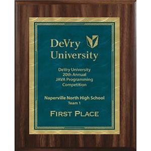 8" x 10" Classic Walnut Finish Plaque with a Blue/Gold Victory Sunray Plate
