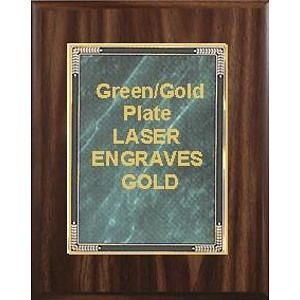 9" x 12" Classic Walnut Finish Plaque with a Green Marble Mist Plate
