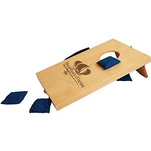 Mini Cornhole Game with an engraved top